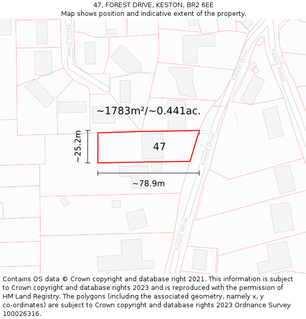 47, FOREST DRIVE, KESTON, BR2 6EE: Plot and title map