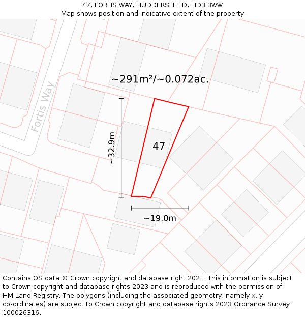 47, FORTIS WAY, HUDDERSFIELD, HD3 3WW: Plot and title map