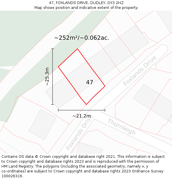 47, FOXLANDS DRIVE, DUDLEY, DY3 2HZ: Plot and title map
