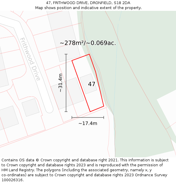 47, FRITHWOOD DRIVE, DRONFIELD, S18 2DA: Plot and title map