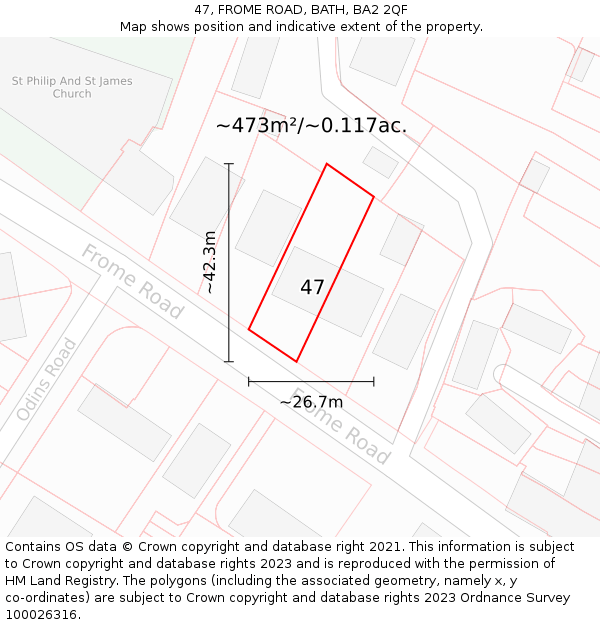 47, FROME ROAD, BATH, BA2 2QF: Plot and title map