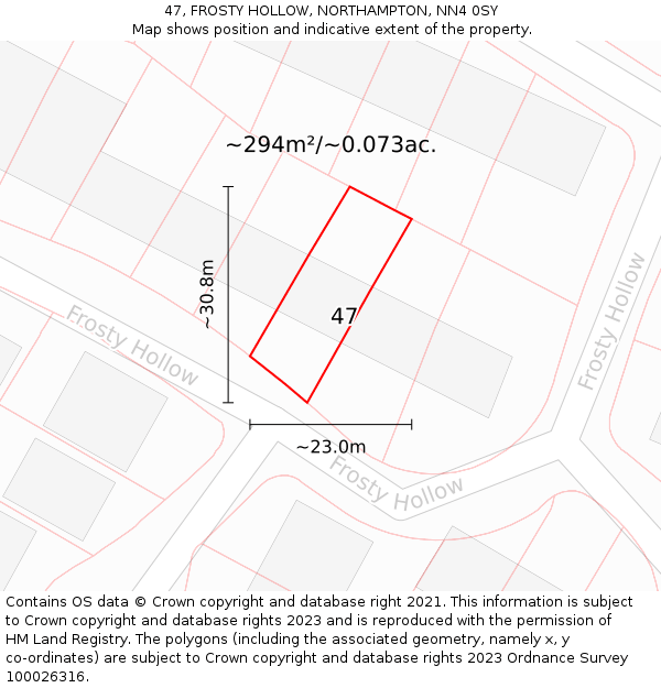 47, FROSTY HOLLOW, NORTHAMPTON, NN4 0SY: Plot and title map