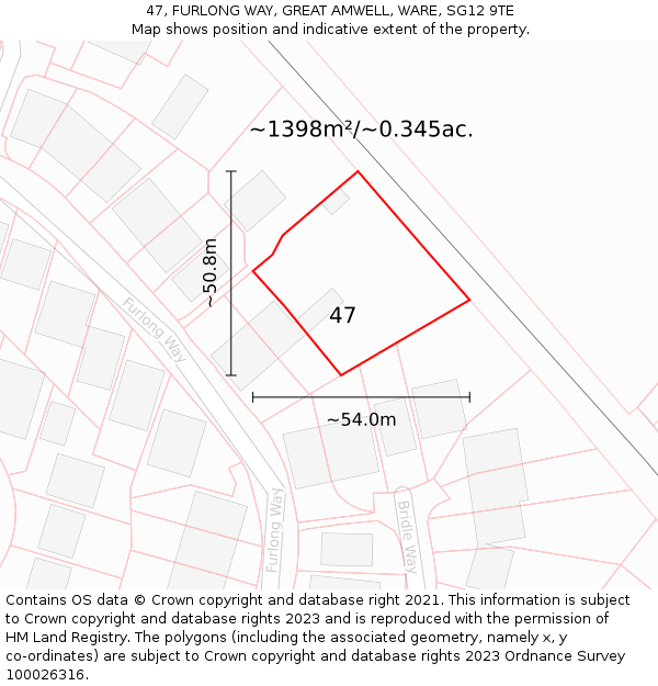 47, FURLONG WAY, GREAT AMWELL, WARE, SG12 9TE: Plot and title map