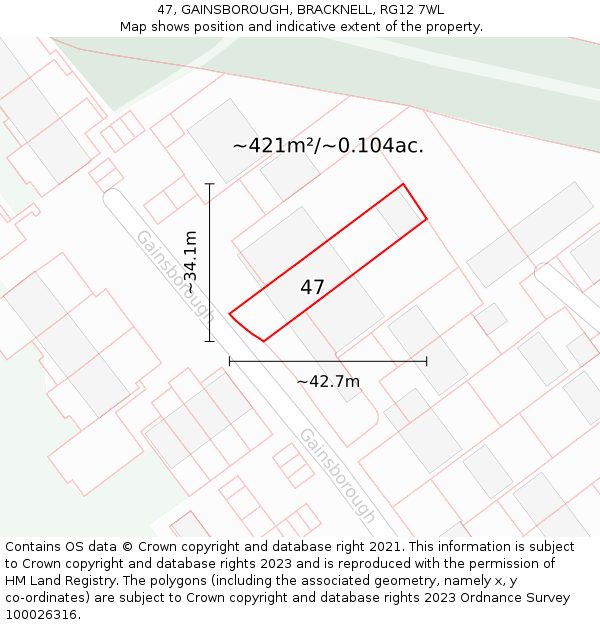 47, GAINSBOROUGH, BRACKNELL, RG12 7WL: Plot and title map