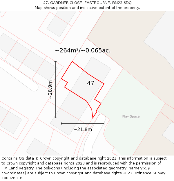 47, GARDNER CLOSE, EASTBOURNE, BN23 6DQ: Plot and title map