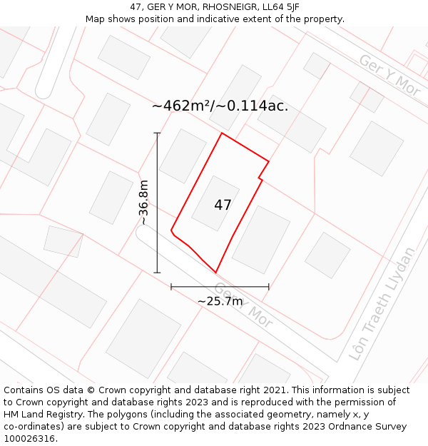 47, GER Y MOR, RHOSNEIGR, LL64 5JF: Plot and title map