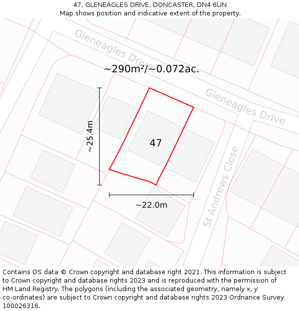 47, GLENEAGLES DRIVE, DONCASTER, DN4 6UN: Plot and title map