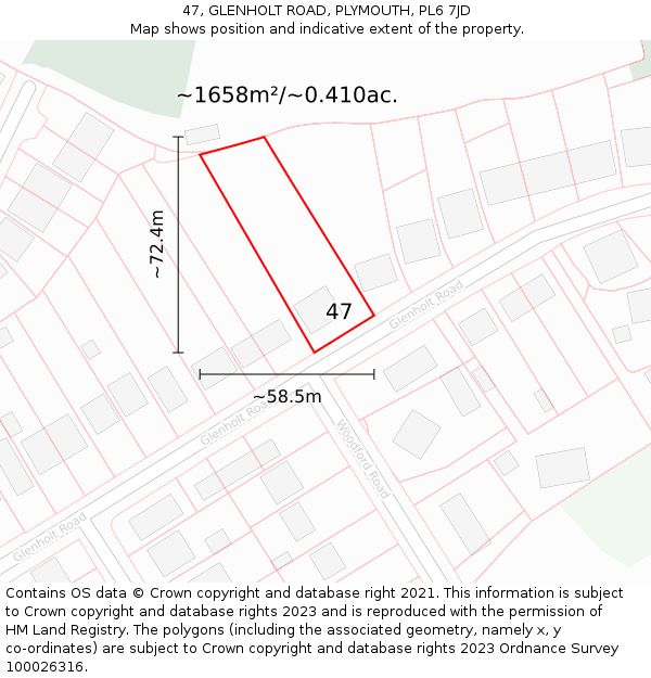 47, GLENHOLT ROAD, PLYMOUTH, PL6 7JD: Plot and title map