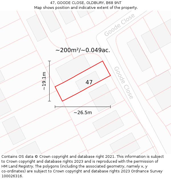 47, GOODE CLOSE, OLDBURY, B68 9NT: Plot and title map