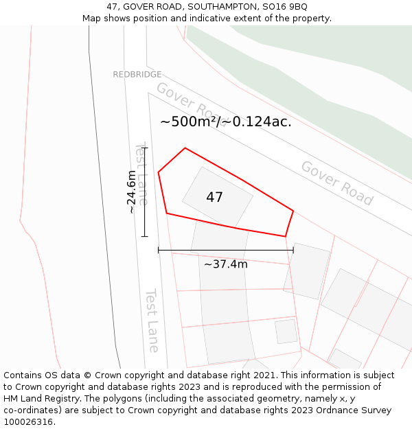 47, GOVER ROAD, SOUTHAMPTON, SO16 9BQ: Plot and title map