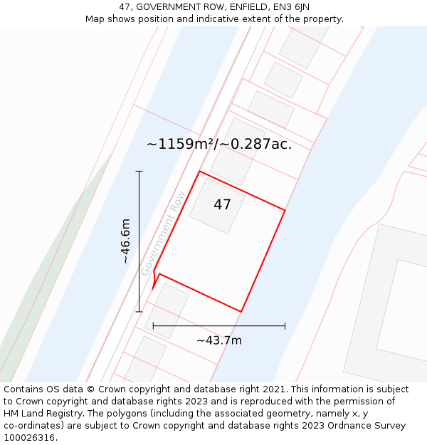 47, GOVERNMENT ROW, ENFIELD, EN3 6JN: Plot and title map