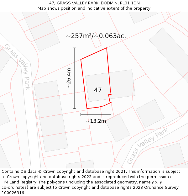 47, GRASS VALLEY PARK, BODMIN, PL31 1DN: Plot and title map