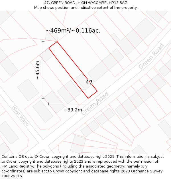 47, GREEN ROAD, HIGH WYCOMBE, HP13 5AZ: Plot and title map