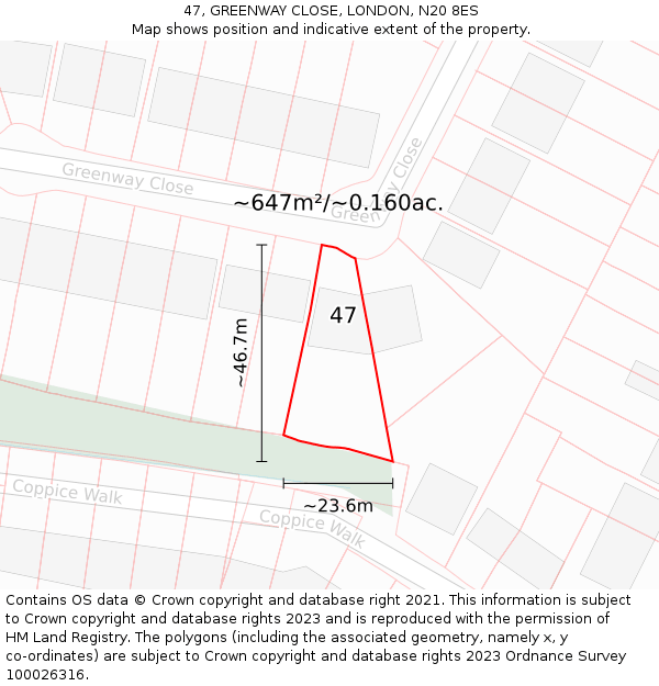 47, GREENWAY CLOSE, LONDON, N20 8ES: Plot and title map
