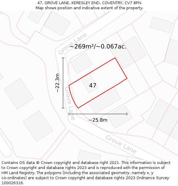 47, GROVE LANE, KERESLEY END, COVENTRY, CV7 8PN: Plot and title map