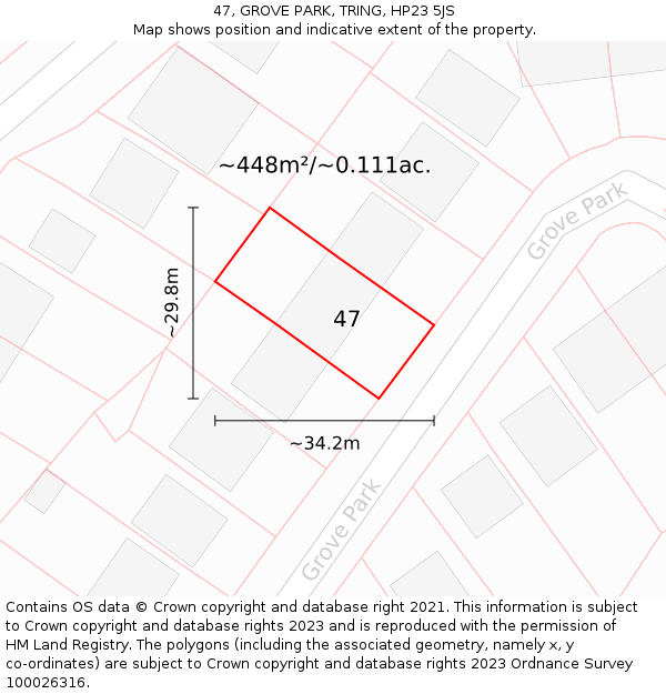 47, GROVE PARK, TRING, HP23 5JS: Plot and title map