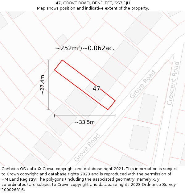 47, GROVE ROAD, BENFLEET, SS7 1JH: Plot and title map