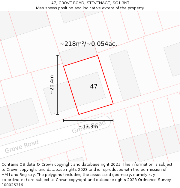 47, GROVE ROAD, STEVENAGE, SG1 3NT: Plot and title map