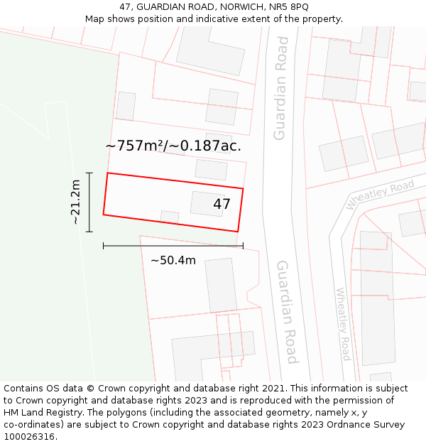 47, GUARDIAN ROAD, NORWICH, NR5 8PQ: Plot and title map