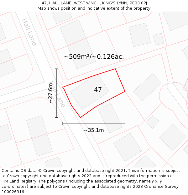 47, HALL LANE, WEST WINCH, KING'S LYNN, PE33 0PJ: Plot and title map