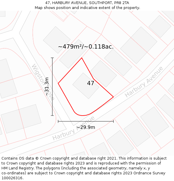 47, HARBURY AVENUE, SOUTHPORT, PR8 2TA: Plot and title map