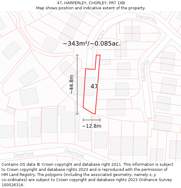 47, HARPERLEY, CHORLEY, PR7 1XB: Plot and title map