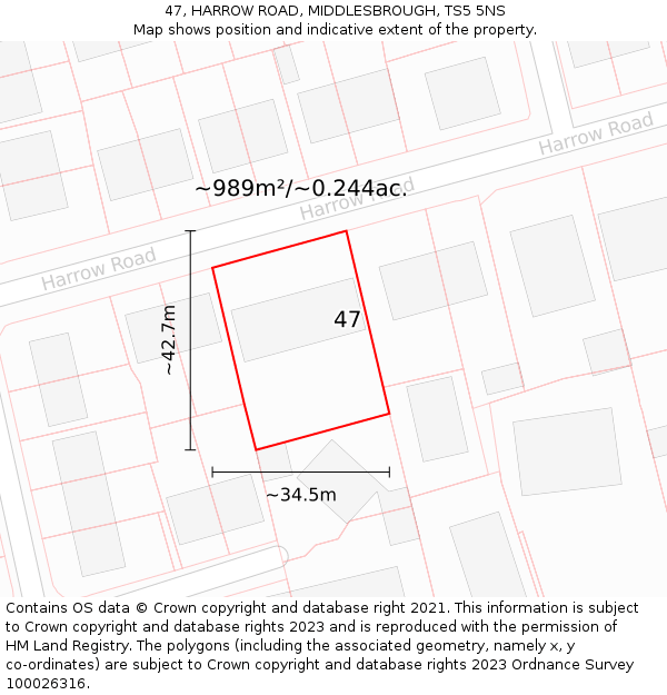 47, HARROW ROAD, MIDDLESBROUGH, TS5 5NS: Plot and title map