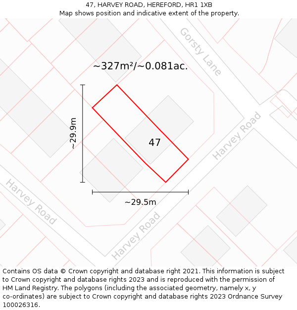 47, HARVEY ROAD, HEREFORD, HR1 1XB: Plot and title map