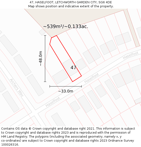 47, HASELFOOT, LETCHWORTH GARDEN CITY, SG6 4DE: Plot and title map