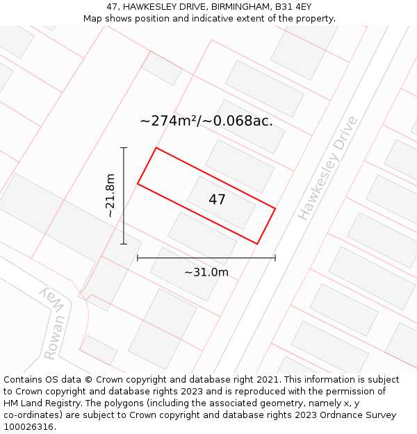 47, HAWKESLEY DRIVE, BIRMINGHAM, B31 4EY: Plot and title map