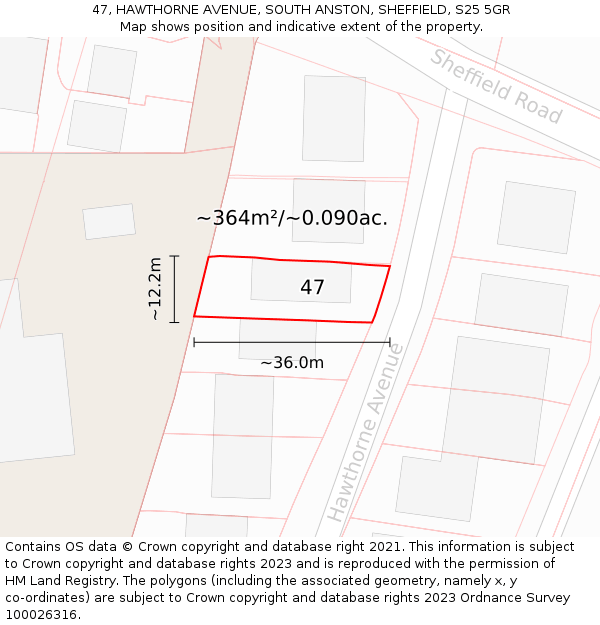 47, HAWTHORNE AVENUE, SOUTH ANSTON, SHEFFIELD, S25 5GR: Plot and title map