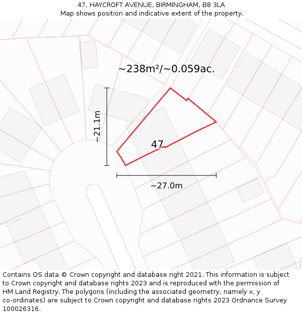 47, HAYCROFT AVENUE, BIRMINGHAM, B8 3LA: Plot and title map