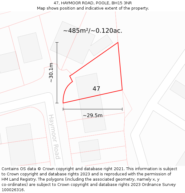 47, HAYMOOR ROAD, POOLE, BH15 3NR: Plot and title map