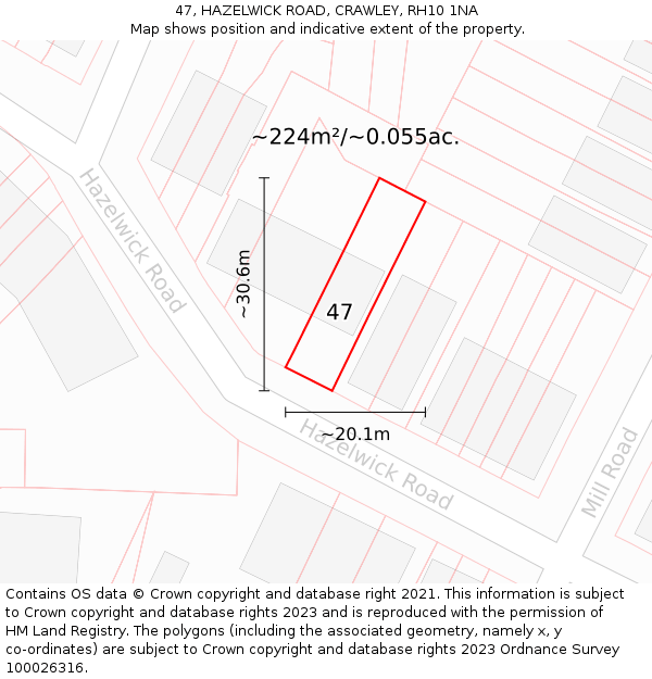 47, HAZELWICK ROAD, CRAWLEY, RH10 1NA: Plot and title map