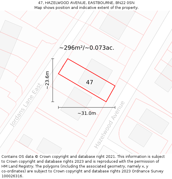 47, HAZELWOOD AVENUE, EASTBOURNE, BN22 0SN: Plot and title map