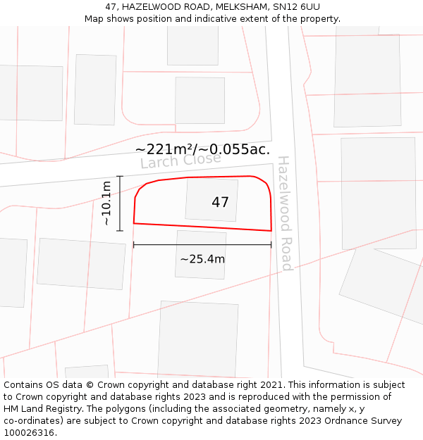 47, HAZELWOOD ROAD, MELKSHAM, SN12 6UU: Plot and title map