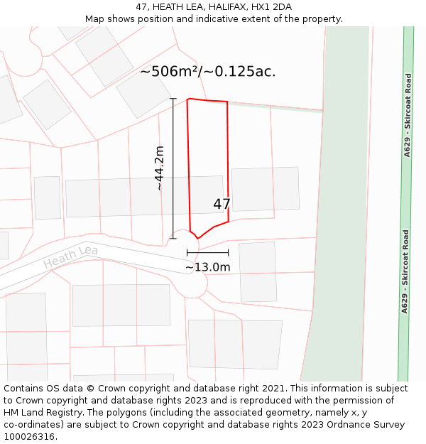 47, HEATH LEA, HALIFAX, HX1 2DA: Plot and title map