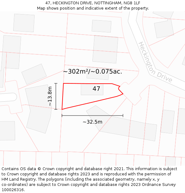 47, HECKINGTON DRIVE, NOTTINGHAM, NG8 1LF: Plot and title map