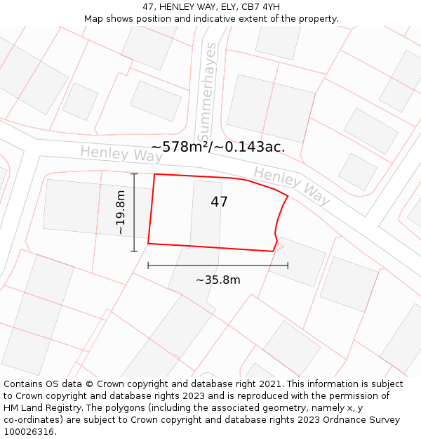 47, HENLEY WAY, ELY, CB7 4YH: Plot and title map