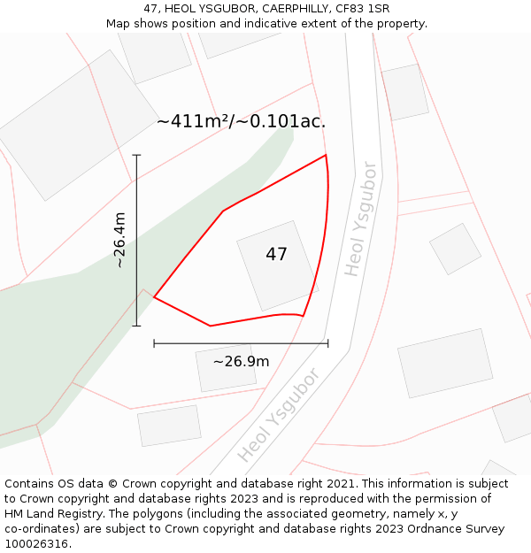 47, HEOL YSGUBOR, CAERPHILLY, CF83 1SR: Plot and title map