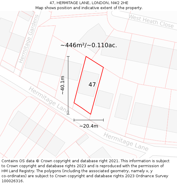 47, HERMITAGE LANE, LONDON, NW2 2HE: Plot and title map
