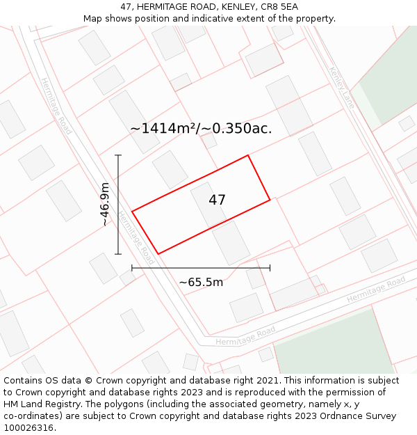 47, HERMITAGE ROAD, KENLEY, CR8 5EA: Plot and title map