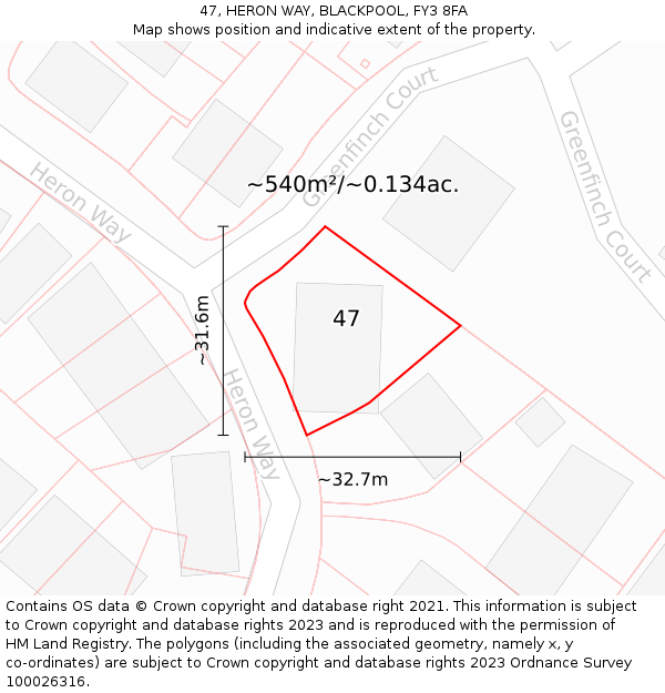 47, HERON WAY, BLACKPOOL, FY3 8FA: Plot and title map