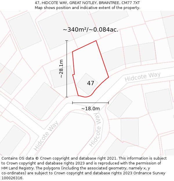 47, HIDCOTE WAY, GREAT NOTLEY, BRAINTREE, CM77 7XT: Plot and title map