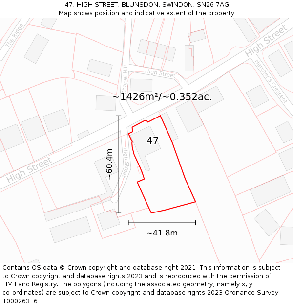 47, HIGH STREET, BLUNSDON, SWINDON, SN26 7AG: Plot and title map