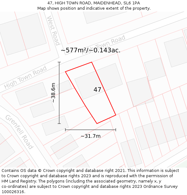 47, HIGH TOWN ROAD, MAIDENHEAD, SL6 1PA: Plot and title map
