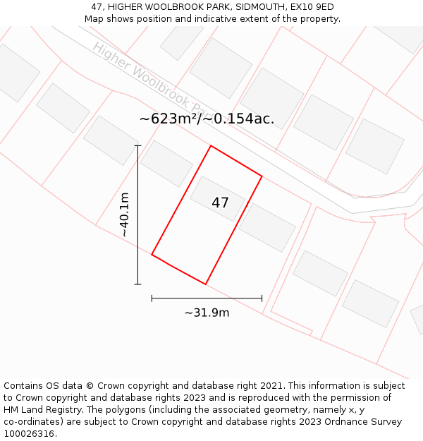 47, HIGHER WOOLBROOK PARK, SIDMOUTH, EX10 9ED: Plot and title map