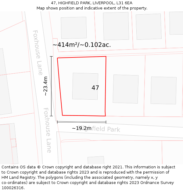 47, HIGHFIELD PARK, LIVERPOOL, L31 6EA: Plot and title map
