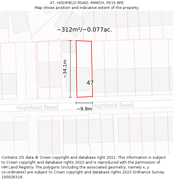 47, HIGHFIELD ROAD, MARCH, PE15 8PE: Plot and title map