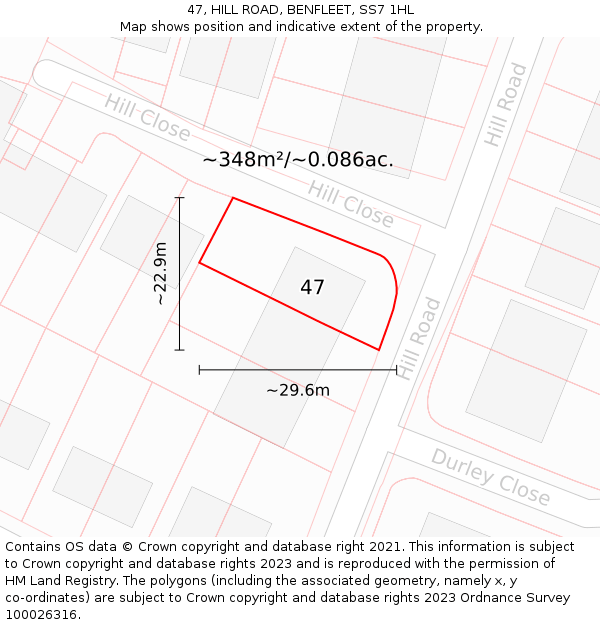 47, HILL ROAD, BENFLEET, SS7 1HL: Plot and title map